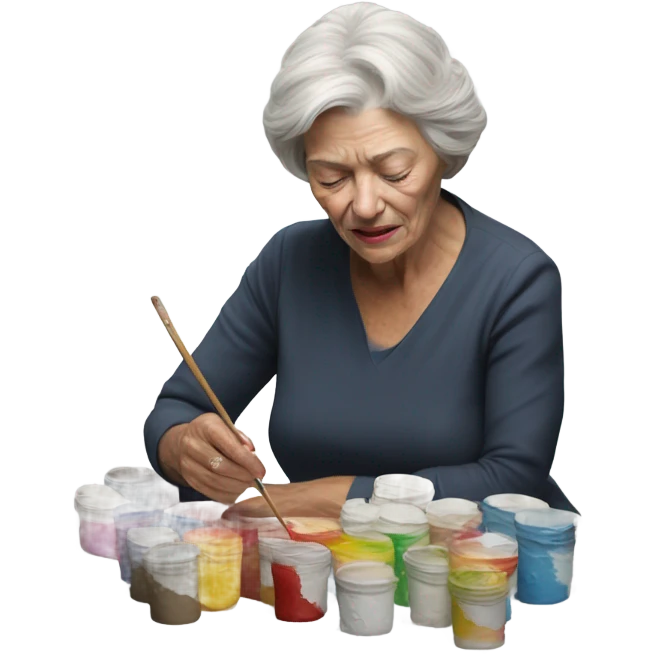 3d hyper realistic senior woman painting  emoji