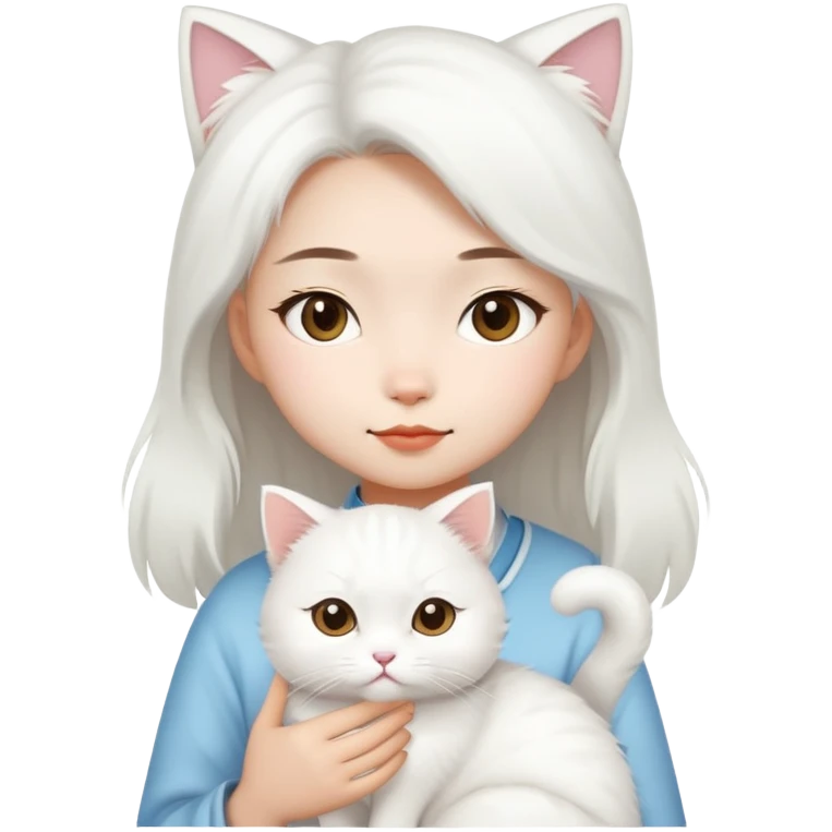 Asian girl with cat emoji