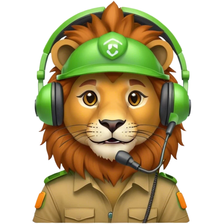 Head of Simple cute Lion wear helmet and call center headset in green ang orange theme emoji