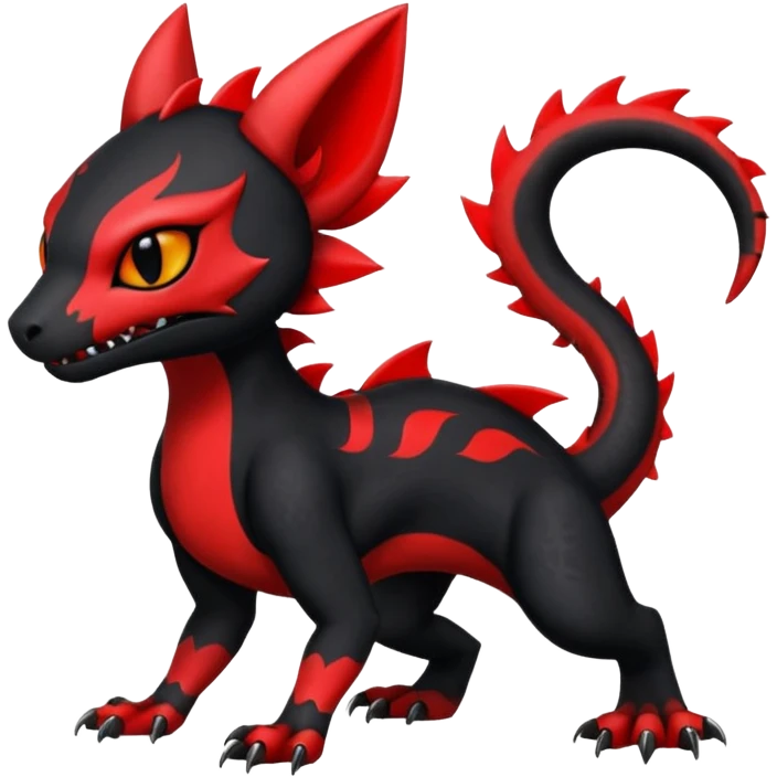 Cherry-Red and Jet-Black Fierce Fiery Mohawked Gothic Salandit-Litten-Torracat-hybrid-creature (full body) emoji