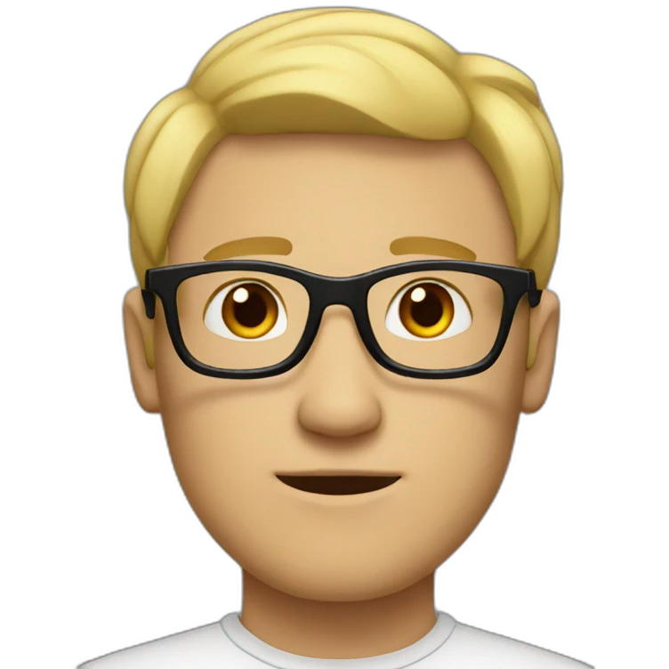 a man with blond hair with black glasses without smile emoji