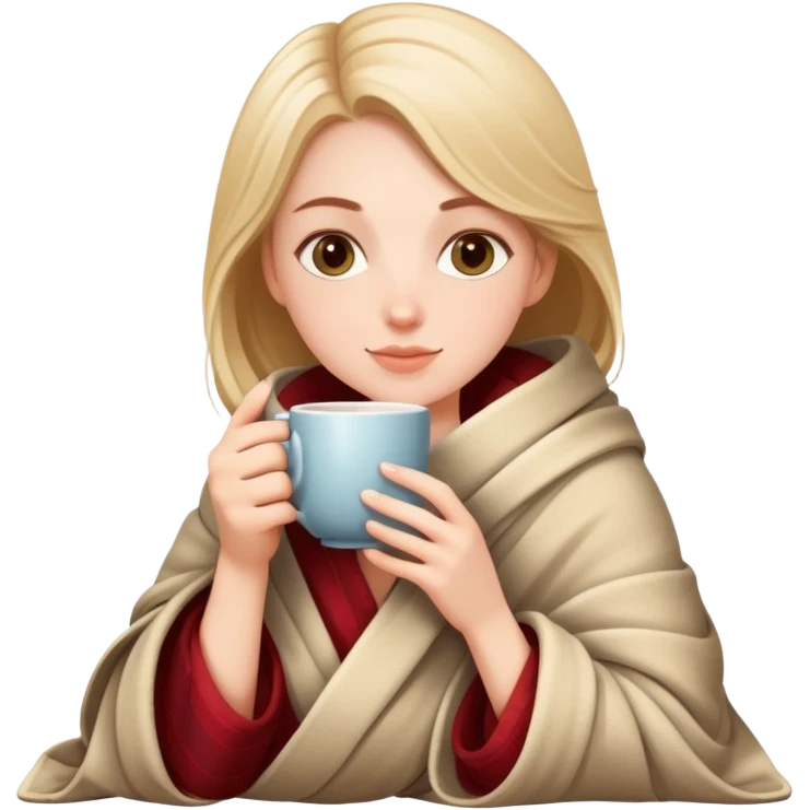 White Girl drinking tea with blanket on emoji