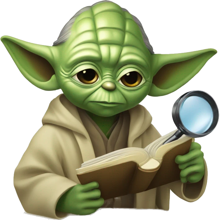 Master Yoda with a Detective magnifying glass and a book  emoji