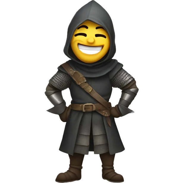 A medieval thief that is laughing very hard after just committing a crime.  the thief is wearing armor emoji