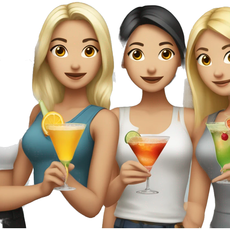 A blonde girl, another blonde girl, an Asian girl and a brown haired girl holding cocktails  emoji