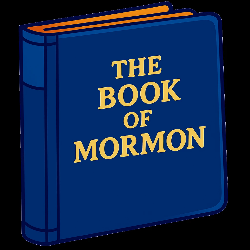 Make the cover plain and a darker blue. Add the title on the front as 'The Book of Mormon' in gold letters (sticker style) emoji