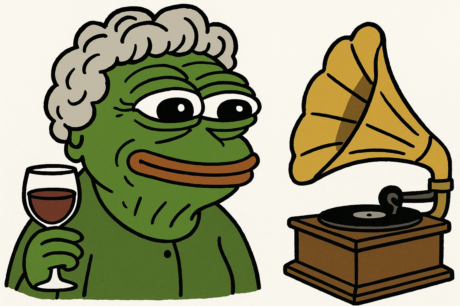 old lady with wineglass listening to gramophone emoji