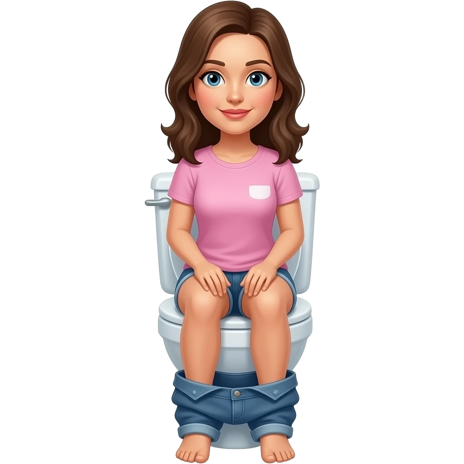 A woman sit on a toilet with shorts down emoji