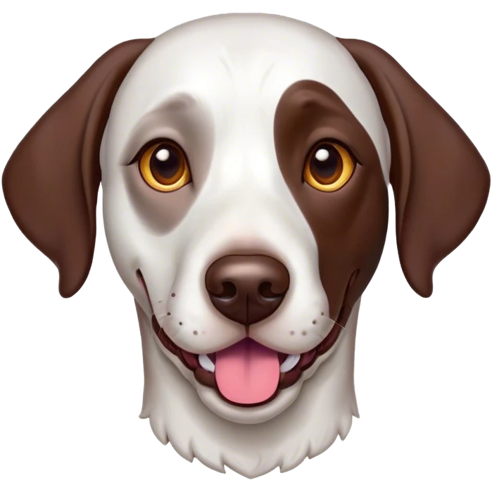 Cinematic Comical German Pointer Portrait Emoji, Head tilted dramatically with an exaggeratedly amused expression, featuring a striking liver and white coat with bold markings, wide, expressive brown eyes filled with playful disbelief, Simplified yet hilariously expressive features, highly detailed, glowing with a slightly sassy glow, high shine, dramatic yet playful, stylized with an air of cheeky charm, bright and endearing, soft glowing outline, capturing the essence of a spirited and over-the-top companion, so meme-worthy it feels like it could side-eye its way into internet fame instantly! emoji