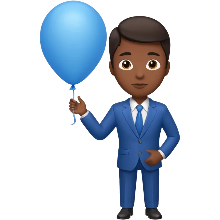 dark brown skin, office suit, hold blue balloon emoji