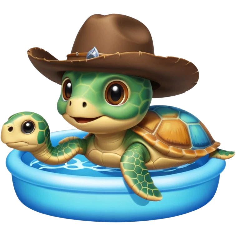 Cute blow up pool turtle with a cowboy hat emoji