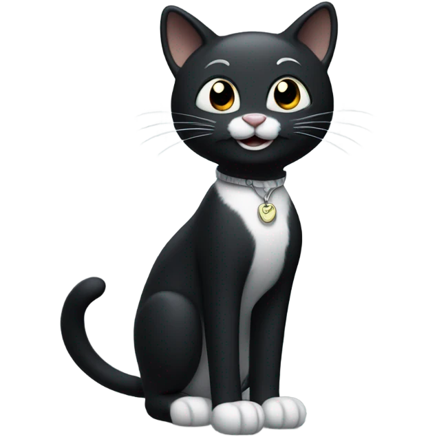 cartoon cat a cartoon tall black cartoon cat with white gloves and no feet and wide smile emoji