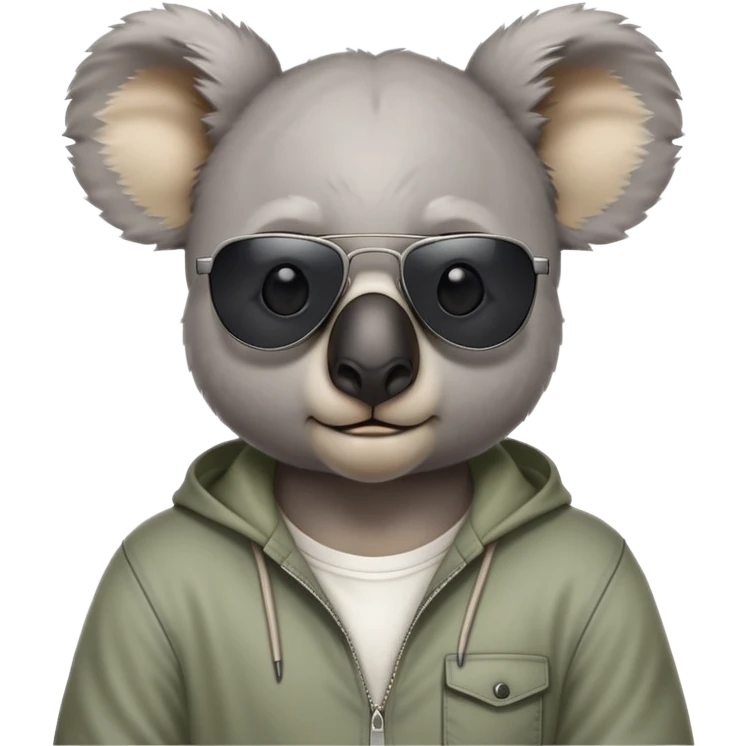 anthropomorphised koala, head and shoulders, casual clothing, dark sunglasses, fierce expression with different look emoji