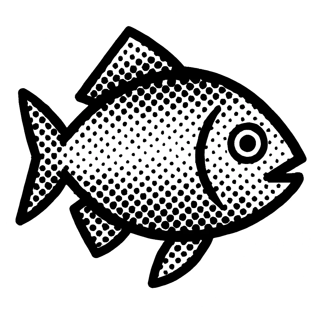 A fish in black-and-white halftone style emoji