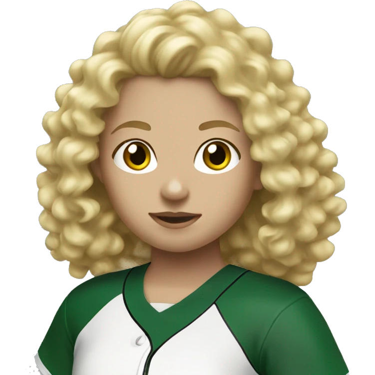 Blonde curly hair softball player with green and white jersey  emoji