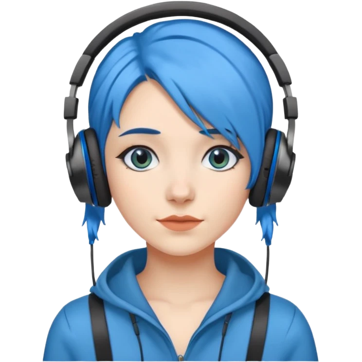 blue haired woman with headphone emoji