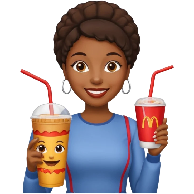 black woman holding fastfood drink emoji