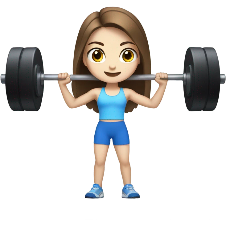 Pale girl with brown hair and blue eyes lifting weights emoji
