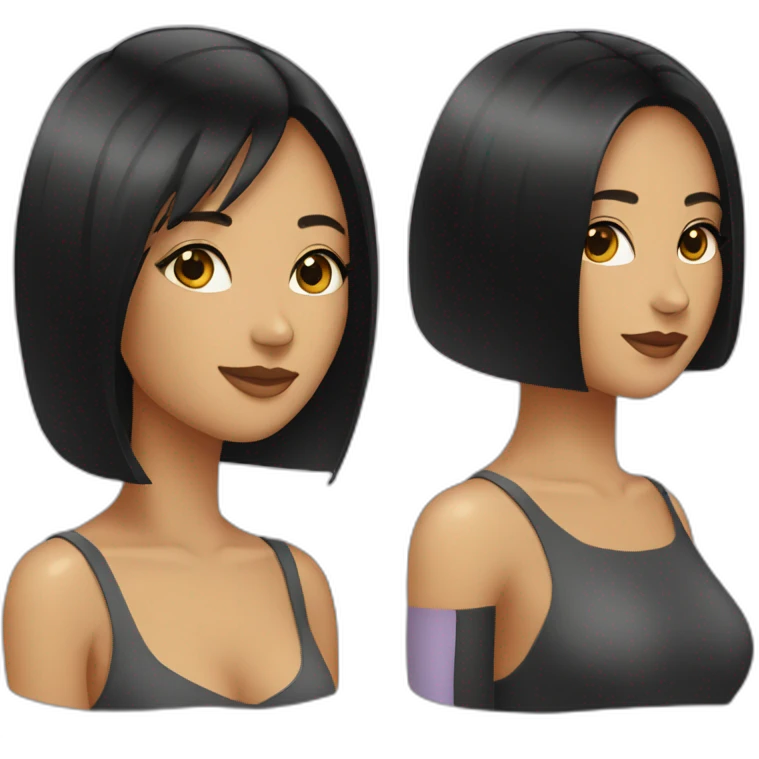two women with black hair andlong bob haircut emoji