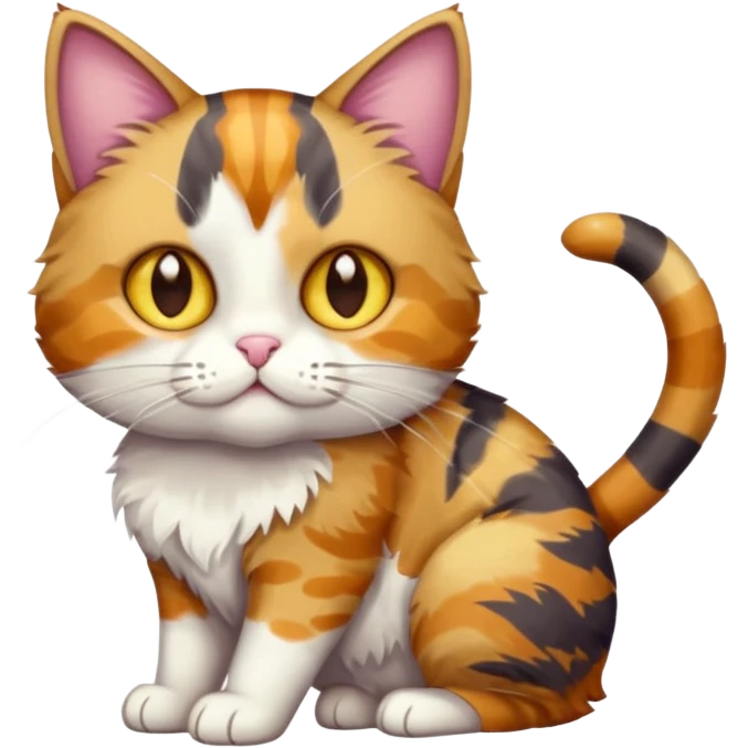 full body colourful light patched calico tabby cat with hazel eyes playing emoji