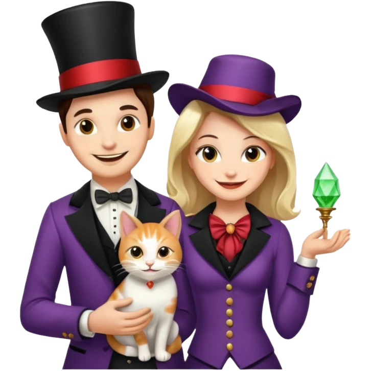 magician couple and their pet cat emoji