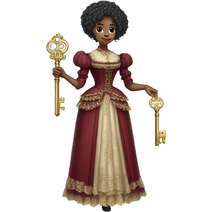 galora in victorian dress, full body,holding big key emoji