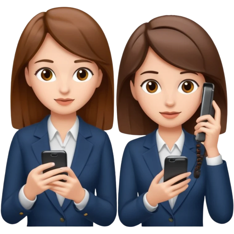 two brown haired girls, looking professional maybe leaned back on back and looking forward and using phones emoji