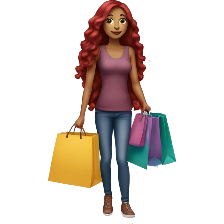 Long Burgundy haired girl, shopaholic, carrying a lot of shopping bags emoji