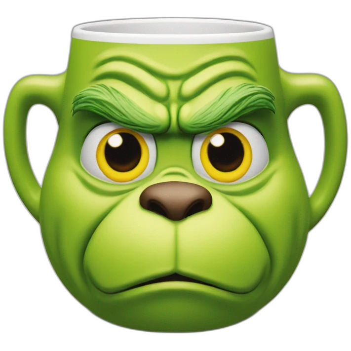Grinch face shaped mug yellow eyes emoji