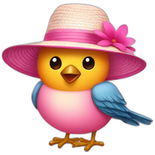 Bird wearing pink sun hat emoji