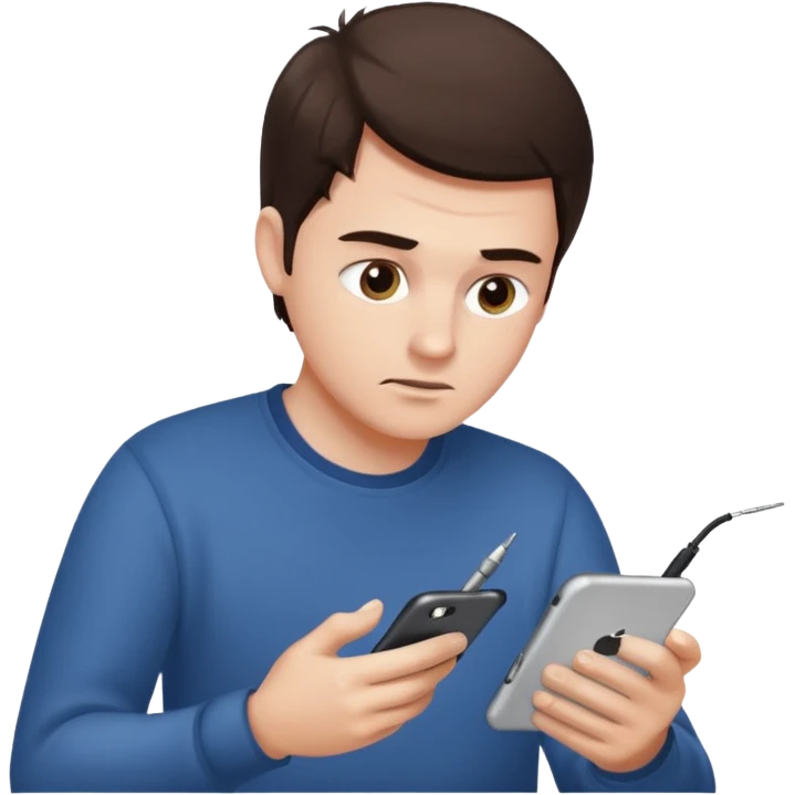 make a white guy with dark brown hair repairing an iphone emoji