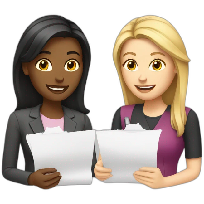 two white women filling paperwork emoji