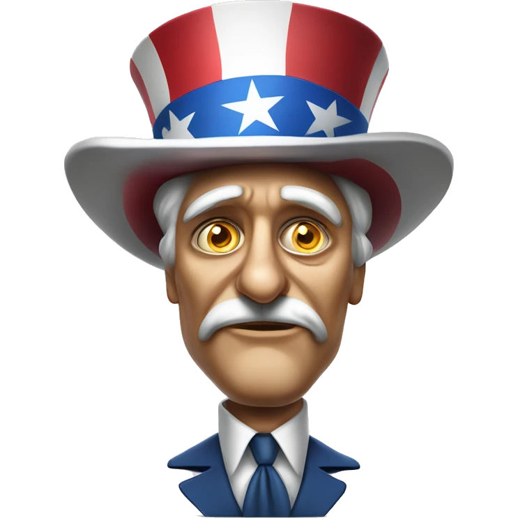 Uncle Sam with pitiful eyes holds a sign at full height waist photorealistic serious emoji