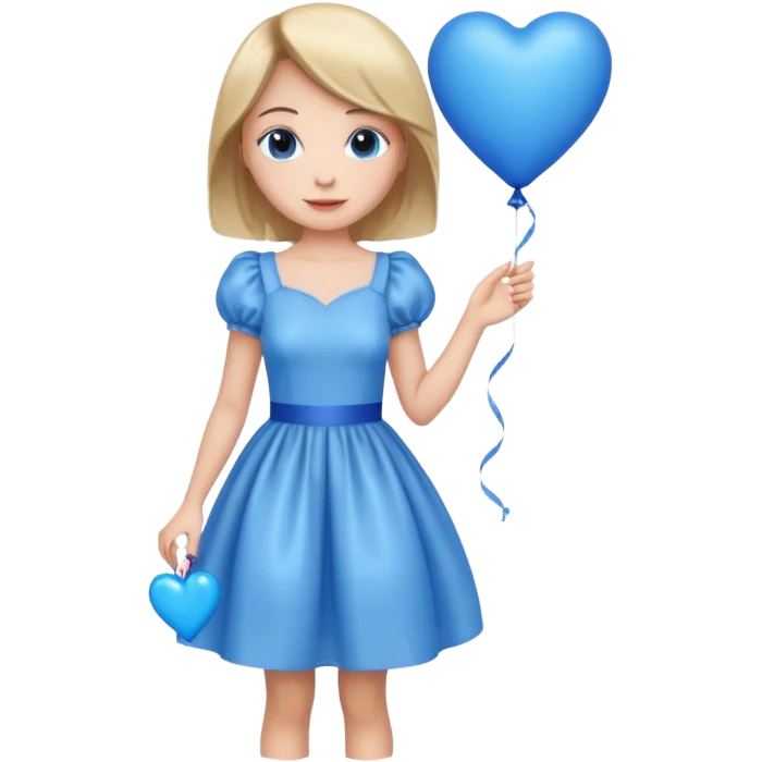 female wearing dress, holding balloon blue heart emoji
