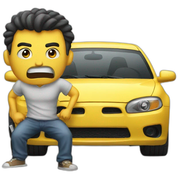 angry man - next to a car without wheels emoji