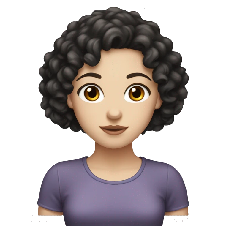 White girl with black curly hair and brown eyes  emoji