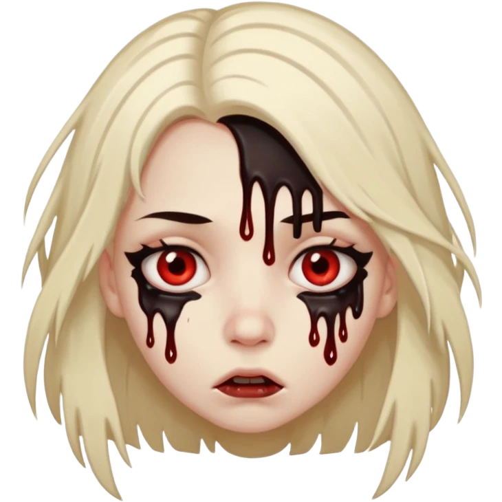 Make me a girl with 2 strands of hair on each side over here face. Under here eyes put black blood dripping. Make make it look like she’s scared emoji