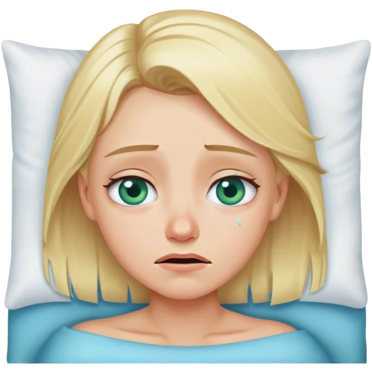 Crying blonde girl bluey green eyes in bed emoji