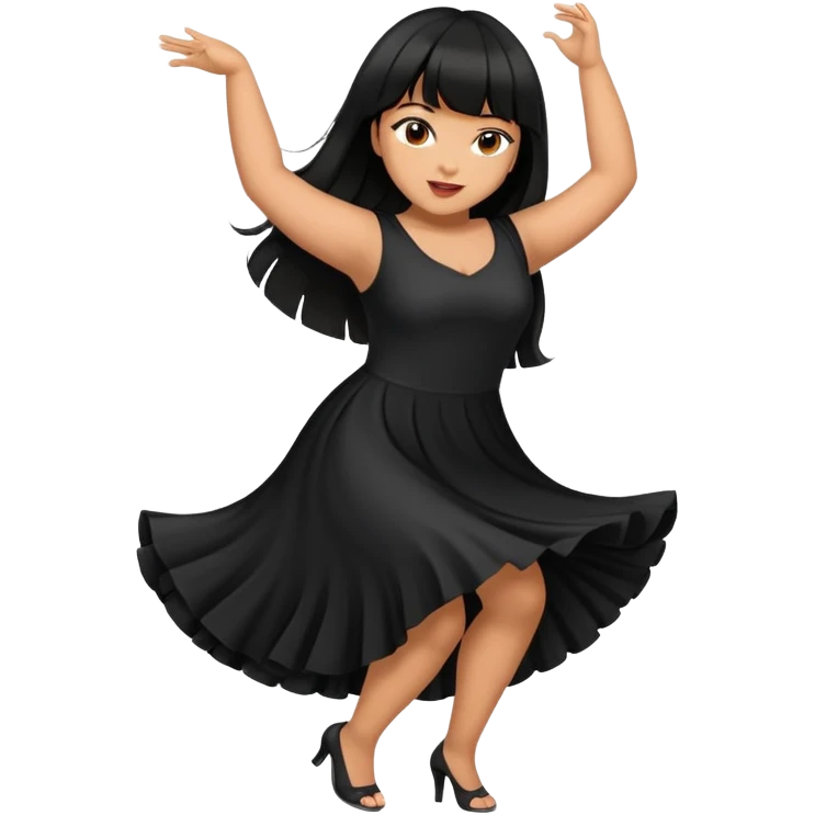 Latina girl with bangs black long hair plus size black dress dancing emoji