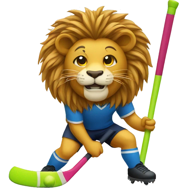 a lion playing Field hockey  emoji