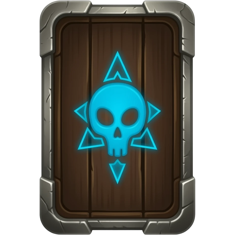 🃏 A physical dark-wood card back with brushed metal borders and a single glowing blue rune of death in the center. emoji