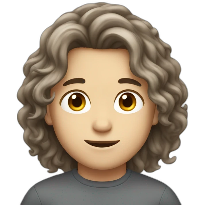boy with long brown wavy hair and lazy grey eyes emoji