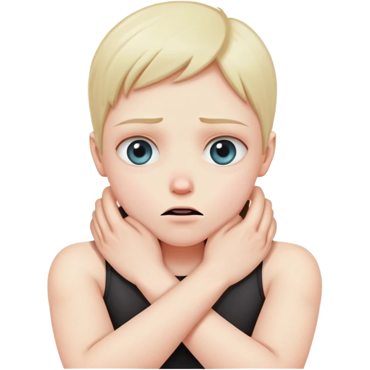 Person choking their neck with their arms crossed with x’s as their eyes emoji