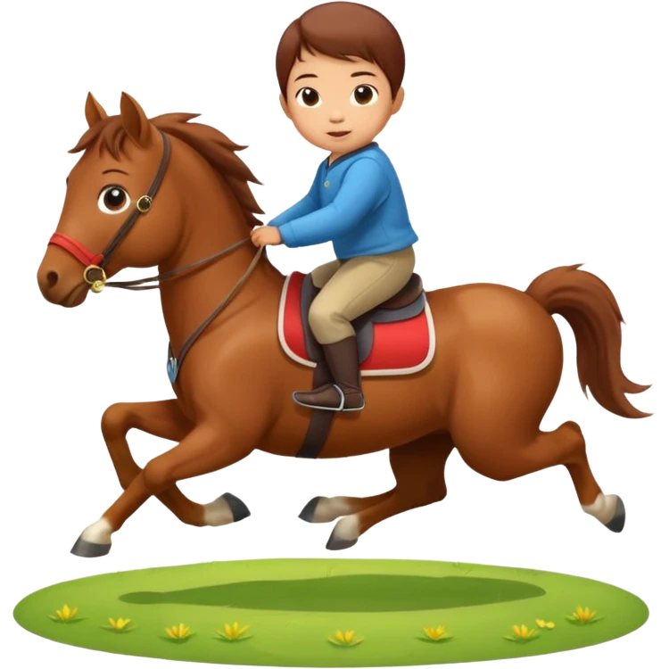 l little chinese baby riding on a  cute horse running really fast on the grass with 2026 year's label emoji