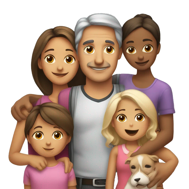 papa, mama, niña, niña, un bebe y una mascota emoji
