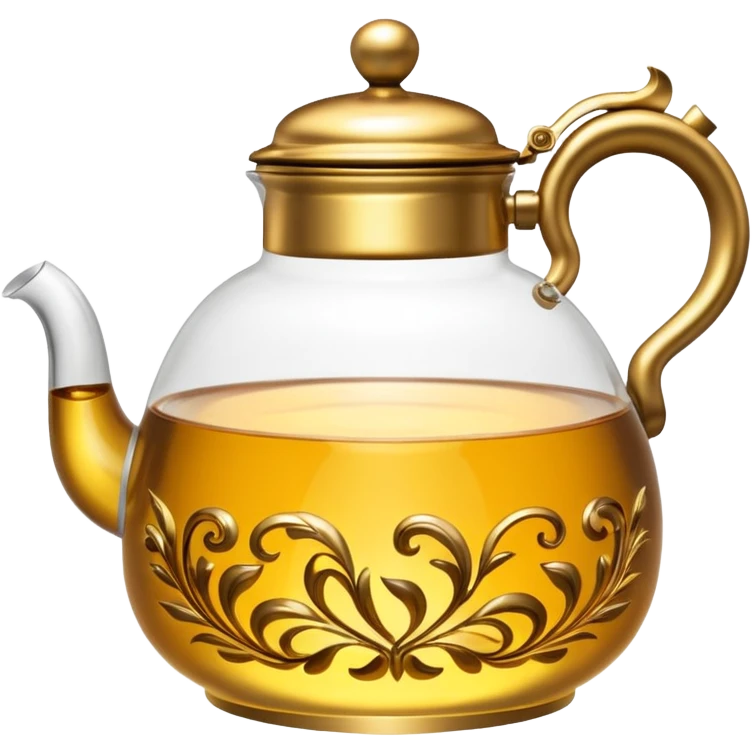 glass tea kettle with gold tea emoji