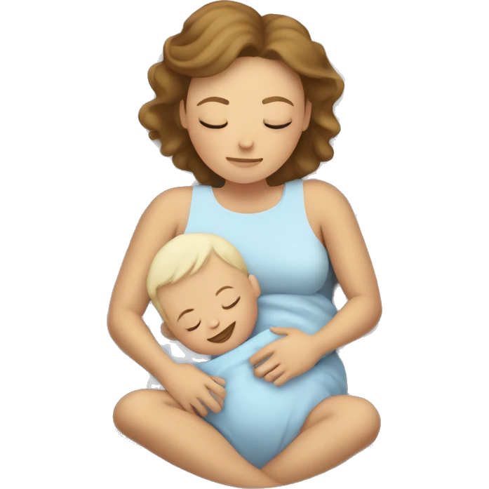 A white mom and white baby boy sleeping in bed  emoji