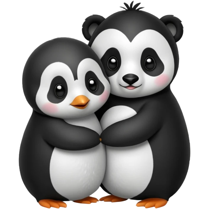 Pingüino y panda, abrazándose emoji
