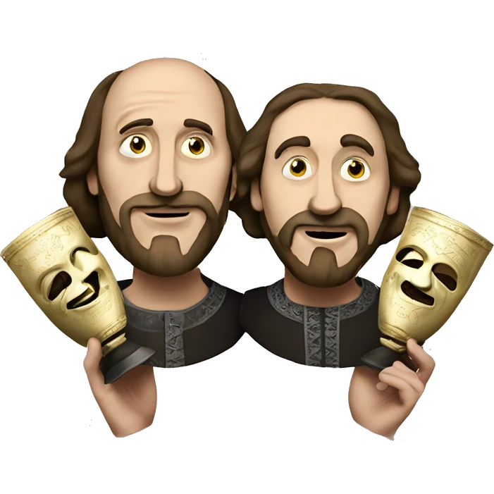 Shakespeare holds two masks in his hands - comedy and tragedy emoji