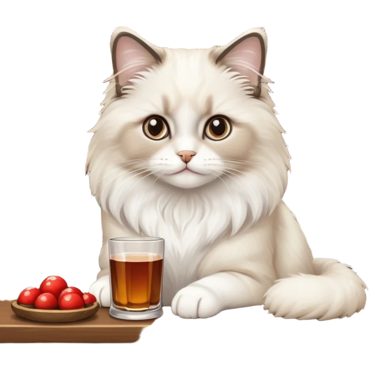 One ragdoll cat selling mushrooms in a bar emoji